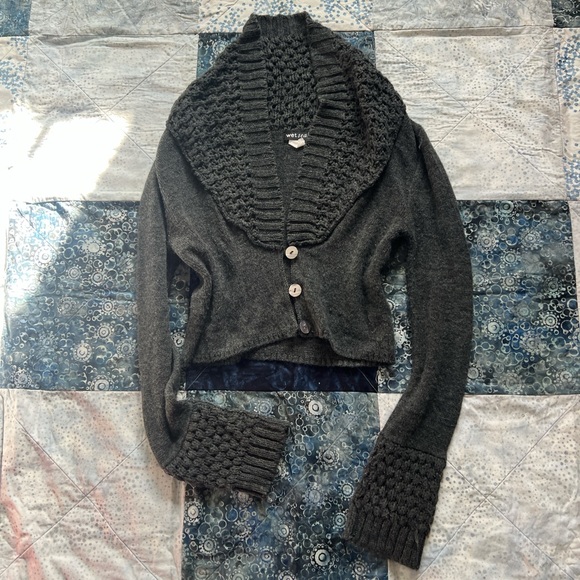 Wetseal Vintage 2000s Y2K Long Sleeve Dark Grey Cropped Cardigan size Small - Picture 4 of 9